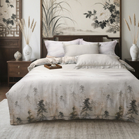 Parure de lit d'automne en satin tissé soie orchidée, ensemble quatre pièces chaud imprimé, draps et taies d'oreiller, collection été