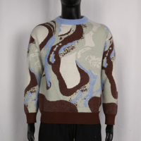 Pull-over en coton tricoté personnalisé pour homme, respirant, épais, à col rond, à manches longues, avec motif jacquard, idéal pour l'automne