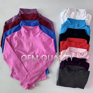 Jaket Lari Lengan Panjang Setengah Resleting Seri Gym Top Wanita Pakaian Yoga Pilates Kaos Olahraga Tanpa Jahitan Kebugaran Latihan - Product Image 5