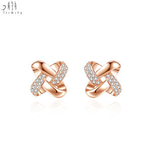 Nouvelles boucles d'oreilles double cerceau en or rose massif 18 carats avec diamants naturels et fermoir à vis, idéales comme cadeau d'anniversaire pour femme - Product Image 1