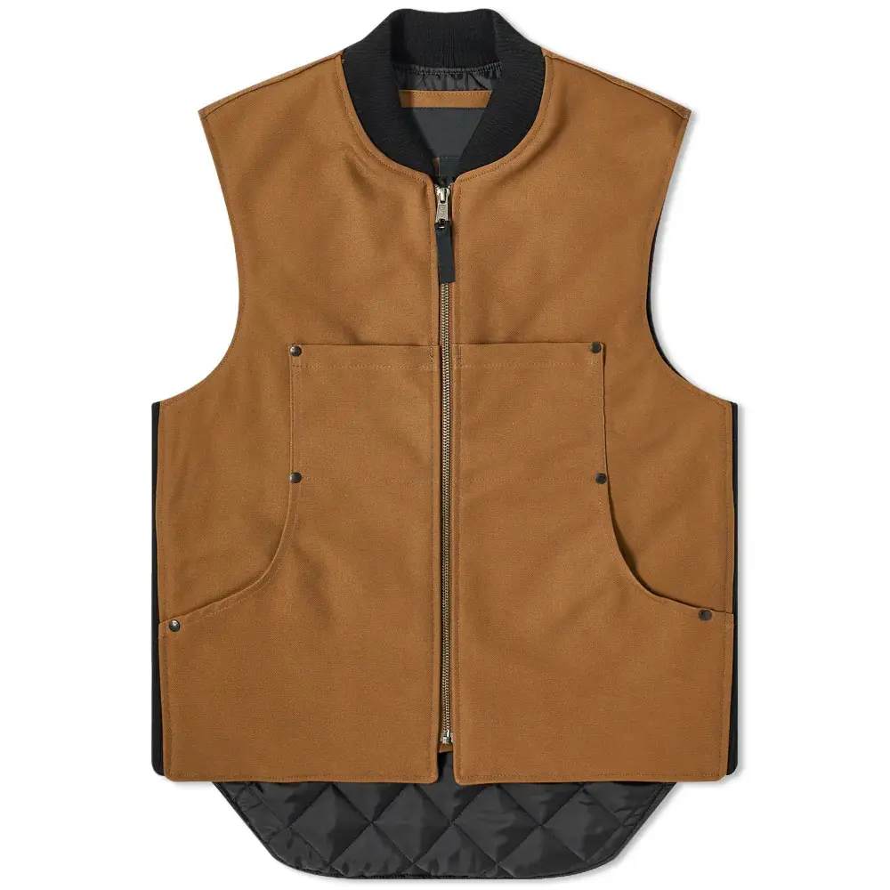 Workwear custom design logo mens 100% cotton canvas pockets zipper fly vest
