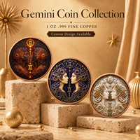 Pièce de monnaie Signe Astrologique Gémeaux en Cuivre Pur 999 de 1 oz, Relief 3D, Couleurs UV, Effet Proof-like, Art Métallique de Collection Horoscope
