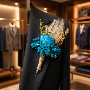 Mini Boutonniere de Flores Preservadas Azules, Pin Floral Hecho a Mano para Solapa, Decoración de Flores Secas para Bodas y Fiestas - Product Image 2