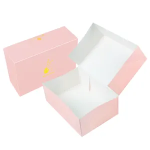 Grosir Kustom Lipat Kardus Datar Mewah Kue Roti Kue Pink Bakery Donat Kotak Kertas Kraft