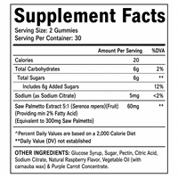 Gummies de soutien à la confiance pour femmes OEM, saveur framboise, à base de palmier nain 5:1, pour l'humeur et la vitalité, complément sous marque privée, 60 gummies