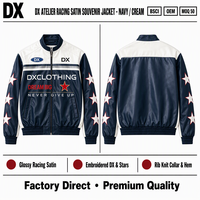 Blouson Souvenir Personnalisé Bleu Marine Crème en Satin 420 g/m² avec Étoiles Brodé, Col et Ourlet en Tricot Côtelé, Style Bomber Streetwear OEM ODM
