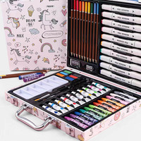 2022 nouveaux cadeaux beau pack 53 pièces Non toxique enfants boîte en bois aquarelle stylo couleur crayon Art dessin ensemble peinture ensemble