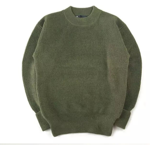 DFW0217 Bleu marine Vert olive Pulls d'hiver personnalisés en laine, coton et acrylique tricotés pour hommes, manches longues, avec patchs - Product Image 6