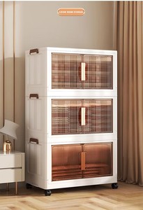 56CM Plastic Assembled Storage Cabinet with Collapsible Design Double Doors Stacking Function Wheels Foldable Features - Product Image 3