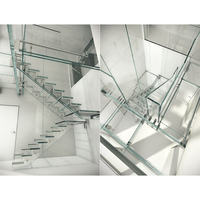 Escalier flottant droit intérieur moderne en bois massif pour sous-sols Garde-corps en verre trempé pour villas