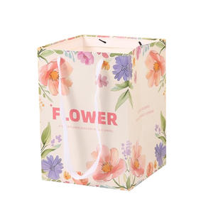 Nueva Serie de Bolsas de Mano de Cartón Blanco con Diseño de Flores Pintadas al Óleo, Asa de Cinta, <span class=keywords><strong>Película</strong></span> Laminada, Regalo de San Valentín Rojo, Cuadradas, Venta al por Mayor - Product Image 4
