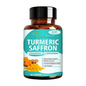 Cápsulas de Cúrcuma y Azafrán Directas de Fábrica con Canela y Cardamomo, Favorecen la Comodidad de las Articulaciones, el Estado de Ánimo y la Concentración, Sin Gluten ni OMG - Product Image 1