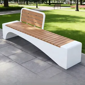Panca da Esterno Curva <span class=keywords><strong>in</strong></span> Ferro Verniciato Bianco e Doghe di <span class=keywords><strong>Legno</strong></span> con Design Southwestern per Giardino, Cortile e Aree Relax - Product Image 6