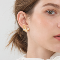 KAVNAR Boucles d'oreilles papillon zircon rose laiton doré or 14K brillantes