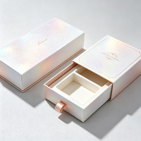 Boîte à tiroir de luxe personnalisée avec logo, en papier marbré holographique coulissant, pour emballage de bijoux, cosmétiques et cadeaux