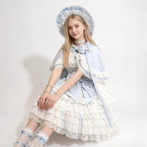Ensemble de robe de princesse victorienne Sweet Lolita, costume de cosplay en dentelle épaisse à volants avec cape et <span class=keywords><strong>bonnet</strong></span> - Product Image 6