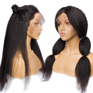 Perruques <span class=keywords><strong>en</strong></span> <span class=keywords><strong>cheveux</strong></span> humains crépus lisses, perruques Yaki lisses sans colle, perruque Lace Transparent 360, perruque Lace Front Wig, 13*4, prête à être expédiée - Product Image 2