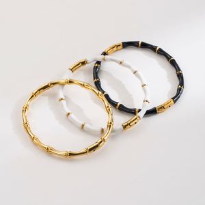 Bracelet en bambou plaqué or en acier inoxydable Bracelet coloré de luxe léger à la mode Accessoire quotidien pour femme - Product Image 4
