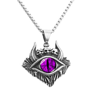 Colgante de acero inoxidable con ojo de diablo, calavera y cuernos de carnero, incrustaciones rojas, collar geométrico punk para hombre - Product Image 4