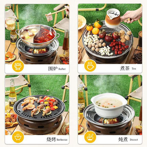 <b>Cast</b> Iron Portable Charcoal Grill With Tea Brewing Function For Outdoor BBQ 3-5 People Smokeless Design - Product Image 2