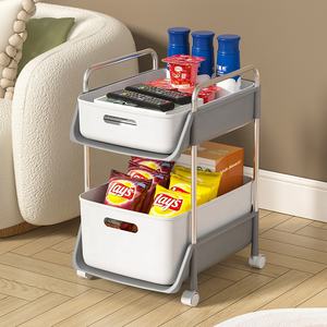 Chariot de rangement mobile à 2 niveaux de 26 et 32 <span class=keywords><strong>cm</strong></span>, support de cuisine <span class=keywords><strong>coulissant</strong></span> pour bureau, <span class=keywords><strong>panier</strong></span> <span class=keywords><strong>coulissant</strong></span> sous l'évier, organisateur, support mobile - Product Image 3