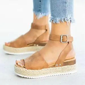 Büyük boy 35-43 yaz yüksek topuklu sandalet bayanlar için Platform sandaletler takozlar ayakkabı kadın