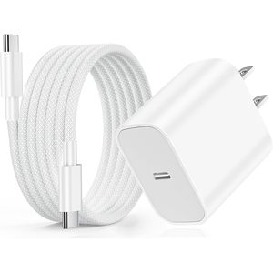 Chargeur USB C 20W avec câble tressé pour iPad Pro Air Mini Tablet PD, charge rapide, blanc - Product Image 1
