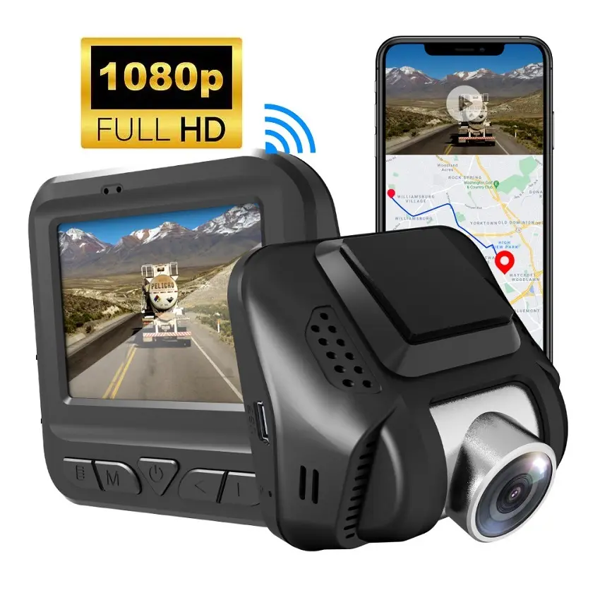Sürüş video kaydedici 2 inç çift kanal isteğe bağlı 2K 1080p ön ve arka Video güvenlik araba dvr'ı wifi gece görüşlü araç kamerası ile