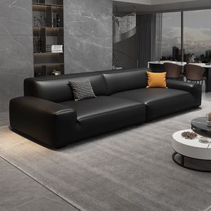 Italian Minimalist Black Bull Leather <b>Sofa</b> Straight Latex Block Couch <b>For</b> Living Room Apartment And Rental House - Product Image 2