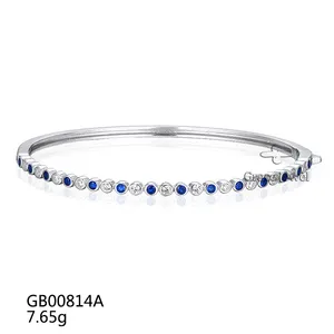 Grace Jewelry Slim 925 Sterling Silver Open Aa Blue Spinel Zircon Fashion Jewelry Bracelets & Bangles