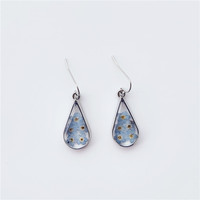 Anting Resin Transparan Bentuk Tetesan dengan Bunga Kering Buatan Tangan, Anting Bunga Forget-me-not Asli Warna Biru untuk Wanita Grosir