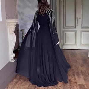 Vestido Largo Elegante para Mujer con Cuello Alto, Pliegues y Cuentas, Largo hasta el Suelo, Estilo Noche, Cintura Imperio, Cierre Frontal con Cremallera - Product Image 3