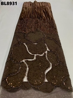Tulle marron luxembourgeois perlé fait main en maille avec strass, dentelle écologique de haute qualité, 5 yards MOQ