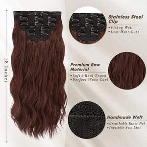 Extensions de cheveux synthétiques bouclés à clipser couleur <span class=keywords><strong>châtain</strong></span>, 5 pièces, 18 pouces de long, épaisses et douces, pour femmes, pour usage quotidien et soirées - Product Image 3