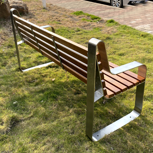 Banco para exteriores de nuevo diseño, asiento de acero inoxidable con marco de madera maciza, duradero para parques, plazas públicas, banco para niños, asiento de jardín - Product Image 5