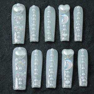 Faux Ongles Faits Main en Gros, Ongles Acryliques de Luxe 3D Couverture Complète, Longs Formes Cercueil, French Manucure Papillon, Faux Ongles de Haute Qualité - Product Image 6