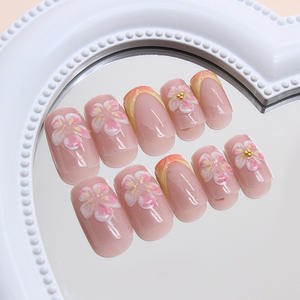 Uñas Postizas Cuadradas Medianas de ABS con Flores 3D Rosadas Personalizadas, Uñas Artificiales de Alta Calidad, 24 Piezas, Uñas Talladas - Product Image 3