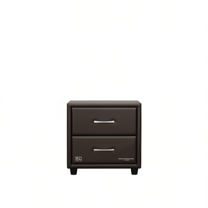 Contemporary Faux <b>Leather</b> Nightstand 2 <b>Drawers</b> Dark Brown PVC Bedroom Furniture Modern Design Silver Tone Bar <b>Pulls</b> - Product Image 1