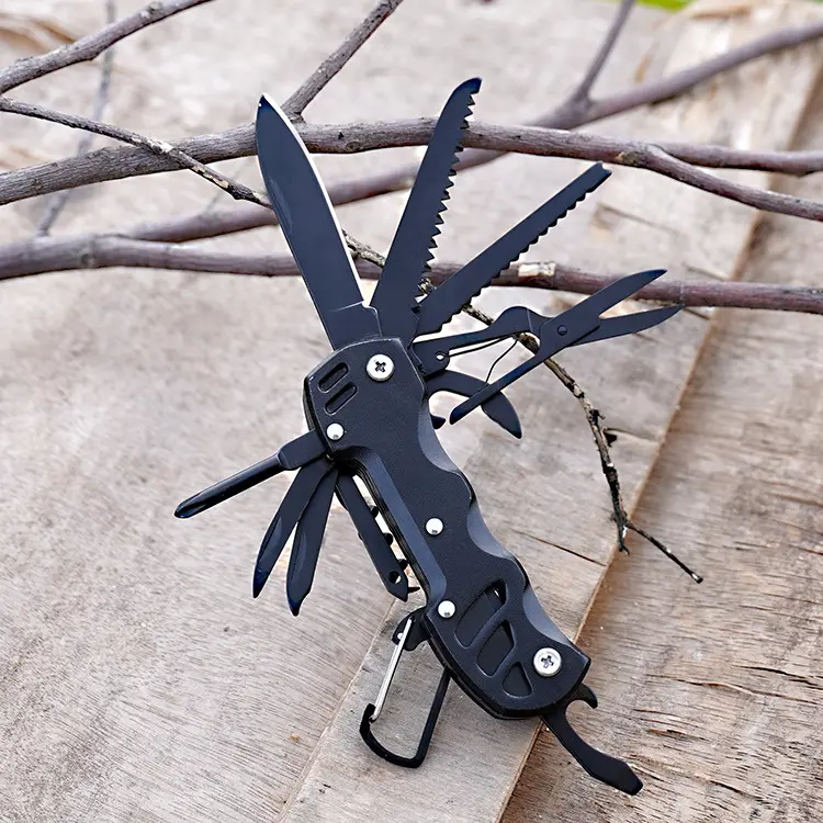 Hot Sale 12 In 1 Outdoor Jagd Taktisches Schwarzes Messer Edelstahl Multi tool Zange Messer EDC Taschen messer