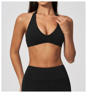 Soutien-gorge de yoga pour femme, col halter en V, dos croisé, respirant, maintien élevé, antichoc, froncé, sans armatures, sous-vêtement de sport - Product Image 5