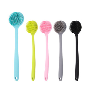 Silicone Bath <b>Brush</b> Long Handle Oval Exfoliating Massage <b>Brush</b> For <b>Back</b> Body Care Blue Green Pink Gray Black - Product Image 1