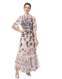 4XL 3XL 2XL abiti per festa di nozze 2025 primavera donna Sexy <span class=keywords><strong>Tulle</strong></span> maglia ricamato manica corta dolce rosa <span class=keywords><strong>lungo</strong></span> Maxi abito Festival - Product Image 1