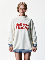Sweat-shirt à col montant pour femme, coupe ample, longueur allongée, avec logo brodé personnalisé, vêtements de mode pour femmes