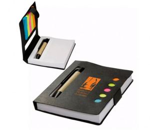 Bloc-notes adhésif Eco Mini Stowaway avec stylo, 5 marque-pages adhésifs néon assortis, papier cartonné perforé, stylo intégré dans une fente découpée - Product Image 5