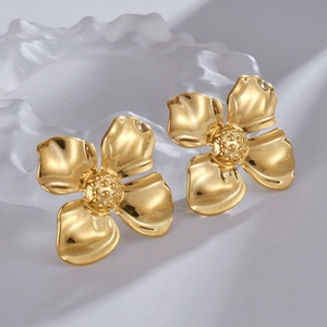 Non Tarnish Bulk Vintage Stainless Steel 14k Gold Boho Elegant <b>Funky</b> Waterproof Large Flower <b>Earring</b> for Women - Product Image 1