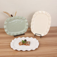 Ensemble de 38 assiettes de présentation en mélamine HCMA, motifs floraux, carrées et rondes, pour mariage, cuisine, salades, steaks, desserts, forme ondulée