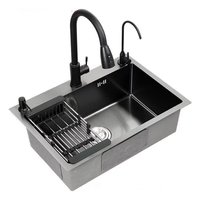 Fregadero de Cocina Minimalista Moderno de Acero Inoxidable, Recubierto con Nanotecnología de Diamante Negro, de Gran Tamaño y un Solo Tazón, para Hogar y Restaurante