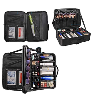 Organizador de esmalte de uñas portátil Funky grande, 3 capas, divisores ajustables, estuche cosmético con cierre de cremallera, poliéster - Product Image 2