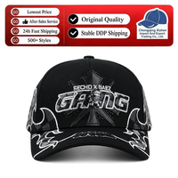 Casquette de baseball en daim haut de gamme avec écusson en cuir, broderie 3D florentine, strass en cristal et logo personnalisé en métal de luxe