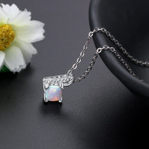 S925 Sterling Silver Brilliant Cut Rainbow <b>Opal</b> Pendant <b>Necklace</b> Dainty CZ Accent Rhodium Plated Engagement Wedding Jewelry for - Product Image 3